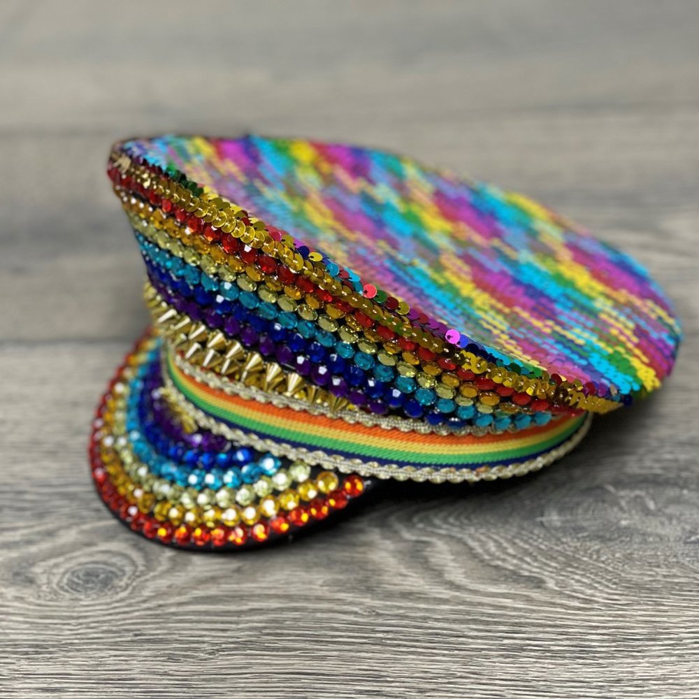 RAINBOW PRIDE SEQUIN CAPTAIN HAT - NWT!